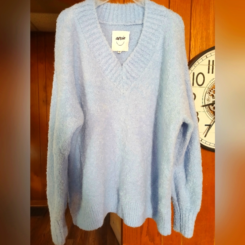 Aerie Teddy Boucle V Neck Sweater